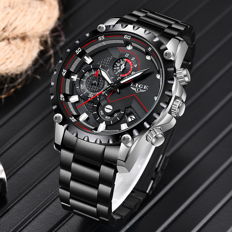 LIGE Top Brand Luxury Mens Fas - Luxury Watch All Black review and price