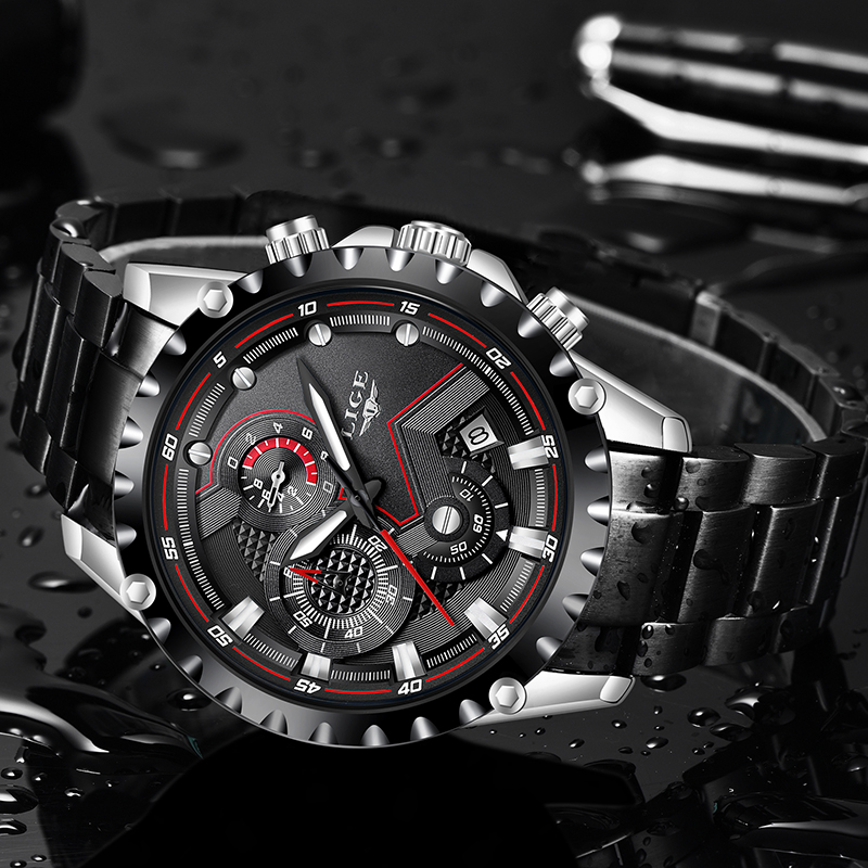 LIGE Top Brand Luxury Mens Fas - Luxury Watch All Black review and price