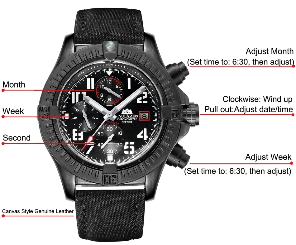 Automatic Mens Watch Self Wind - Luxury Watch All Black review and price